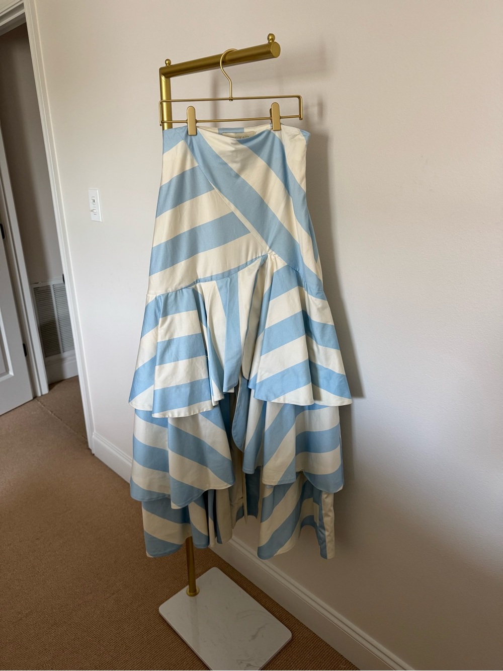 Mestiza Striped Blue & White Tiered High-Low Skirt